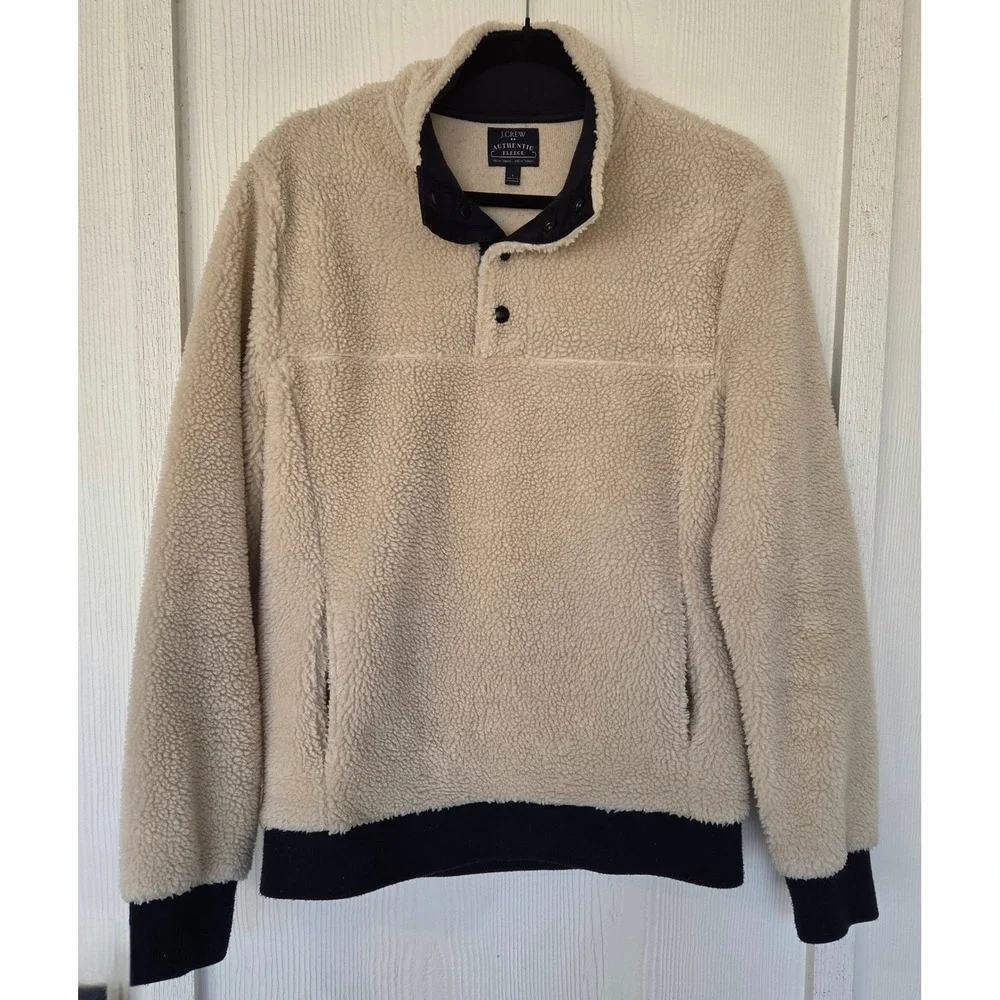 JCrew Mens Authentic Fleece Sherpa Henley Pullover Sweater S Fall Winter Outdoor
